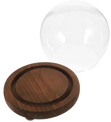 NOLITOY Cloche en Verre Sphérique Transparente avec Socle Vintage, Dôme Décoratif 12 Cm pour Fleurs Préservées, Terrarium Miniatures et Protection Anti-poussière, Accessoire Jardinage