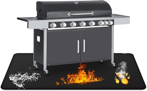 FirewESS 120 x 165 cm brandsäkert underlag, värmeskyddsmatta, non-stick material golvskyddsmatta, grillmattor, golvmatta eldstadsmatta utomhus BBQ matta för gasgrill träkolgrill