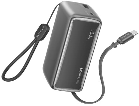 EcoFlow 10000mAh Powerbank, 45W Power Bank, intergrieters einziehbares 70 cm Kabel für Reise, Laptop Powerbank mit 2 USB C Ports, geeignet für iPhone 12-17 Serie, Galaxy und mehrere Geräte, Schwarz