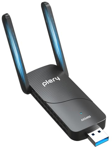 PLERY AXE5400 Mbps Clé WiFi 6 Puissante Tri-Bande Cle USB WiFi pour PC | 6GHz / 5GHz / 2,4GHz, 2 * 6dBi Antenne Carte WiFi pour PC, Compatible avec Windows 11/10, WPA3, USB 3.0, Pilote Intégré