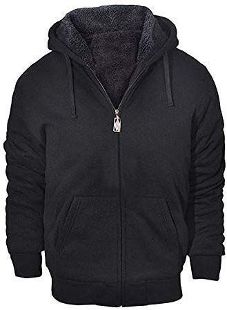 GEEK LIGHTING Hoodies for Men Heavyweight Fleece Sweatshirt - Full Zip Up Thick Sherpa Lined All black L