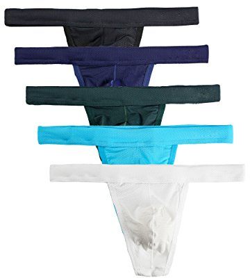 Summer Code Herr låg midja mesh trosor string sexiga tanga underkläder, 5-pack blandning, S