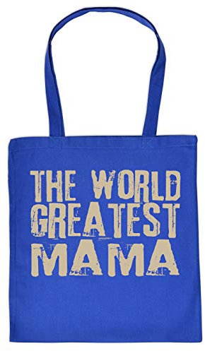 Mama Geschenk-Tasche - Sprüche Baumwolltasche Mutter : The World Greatest Mama - Einkaufstasche Eltern - Stoff-Tasche Mami - Farbe: Royalblau
