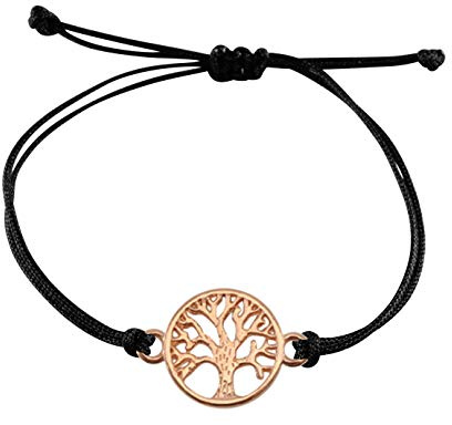 Nuoli® Lebensbaum Armband Damen Rosegold (verstellbar bis 20cm) Baum des Lebens Armbändchen für Frauen & Mädchen, aus schwarzem Stoff mit Metall Anhänger