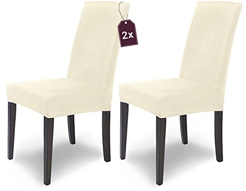 Scheffler Home Stuhlhussen Natur 2er Set Stretch Mia Schwingstühle | Blickdichte Microfaser-Stuhlbezüge, waschbar und pflegeleicht, für Freischwinger und Esszimmerstühle, Öko-Tex zertifiziert