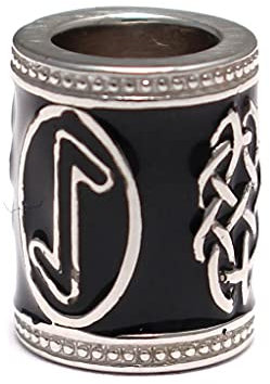 loveyourdiamonds Schwarze Haarperle Bartperle mit Eihwaz Rune aus 925 Sterling Silber