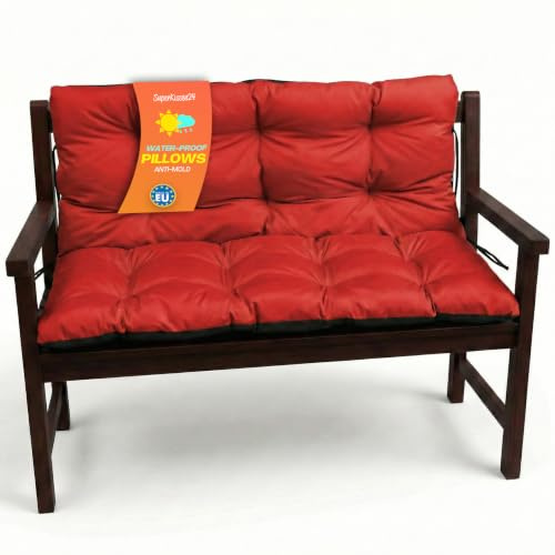 SuperKissen24. Sitzkissen Bankkissen Bankauflage für Gartenbank - 100x50 cm und Rückenlehne 100x60 cm - Outdoor und Indoor - rot