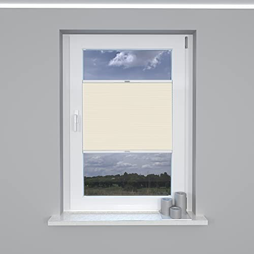 Market-Alley Plissee Klemmfix ohne Bohren Sonnenschutz Plisseerollo Jalousie Lichtdurchlässig und Blickdicht für Fenster & Tür (Crème, 70x210cm, BxH)