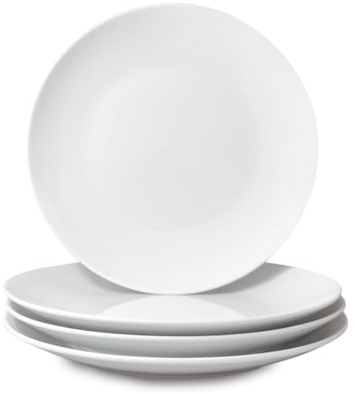 Miicol Ceramic Dinner Plates Set of 4, Large Salad Plate 10.5 inch, White Flat Dish, Porcelain Serving Dishes for Pasta, Steak, Dessert, Microwave and Dishwasher Safe, Scratch Resistant