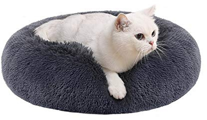 Feandrea Panier pour Chien, Lit Ronde en Forme de Beignet, Canapé, Coussin Central Amovible et Lavable, Tissu Peluche Doux, Ø50 cm, Gris Foncé PGW037G02