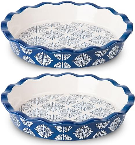 Wisenvoy Blue Porcelain Deep Dish Pie Pan - Non-Stick
