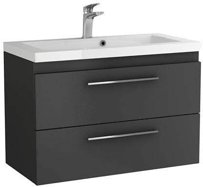 paplinskimoebel - Waschbecken mit Unterschrank 80 cm Breit Sicily Sink, Waschbeckenunterschrank mit Schubladen, Badezimmerschrank Hängend - Waschbeckenunterschrank Graphit Matt mit Wachbecken