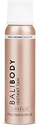 Bali Body Instant Tan Light-Medium | Skin Perfecting Aerated Spray, Instantly Flawless Airbrushed Bronzed Finish | Soothing for All Skin Types | Vegan, Cruelty Free, Australian Made (97 ml/3.28 fl oz)