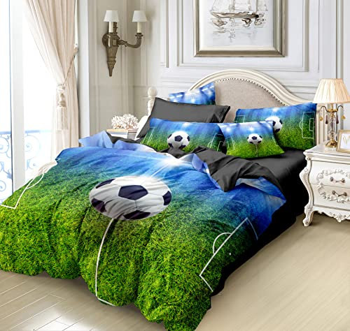 3D Bettwäsche Fußball Bettbezug-Set 135x200 + Kissenbezug 80x80 cm Wendebettwäsche 2 Teilig mit Reißveschluss