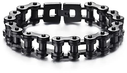 COOLSTEELANDBEYOND 23CM Klassiker Herren-Armband Fahrradkette Motorradkette aus Edelstahl Schwarz Farbe Poliert