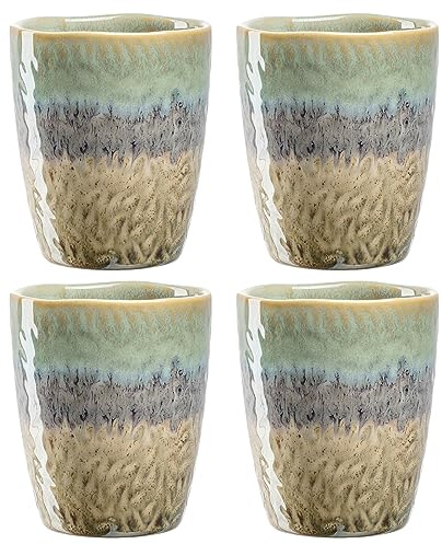 Leonardo Matera mugg set om 4 delar – stor stengods – kapacitet 300 ml – handarbete – mikrovågsugnssäker, diskmaskinssäker – uppsättning om 4 i grön/antracit/beige, 022841