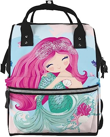 ARCOFF Nette Meerjungfrau mit Fischen und Muscheln Wickeltasche Windel Rucksack für Frauen Männer Mode Reisetaschen Casual Daypacks Rucksack, mehrfarbig, One size