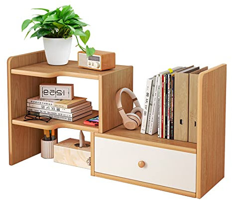 Kyaoayo Schreibtisch Regal, Dehnen und ändern Desktop Bookcase, Bücherregal Holz, DIY Tischregal, Lagerregal, Klein Desktop Organizer für Schlafzimmer, Büro