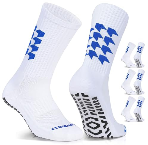 CLOSEMATE 3 Paar Fußball Socken Herren Grip Football Socks Anti-Rutsch Fußballsocken Sportsocken Für Basketball Laufen Pilates Yoga 39-42 43-46 Blau L