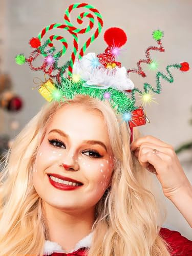 Handcess LED Weihnachts Stirnband Leuchtendes Weihnachts Haarband leuchtende Weihnachten Haarreif Xmas Haarschmuck für Frauen