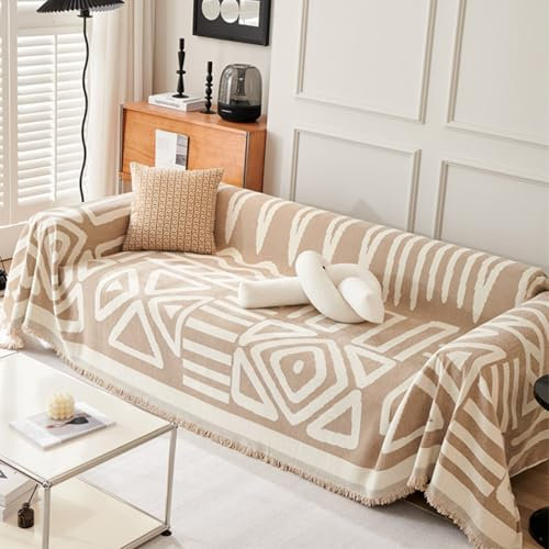 VanderHOME Copridivano in ciniglia, Foulard divano,Coperta Decorativa Multifunzionale, Teli Copridivano, Adatta per divano, Letto, Poltrona, per tutte le stagioni con frangia 180 * 130cm-Curry chiaro