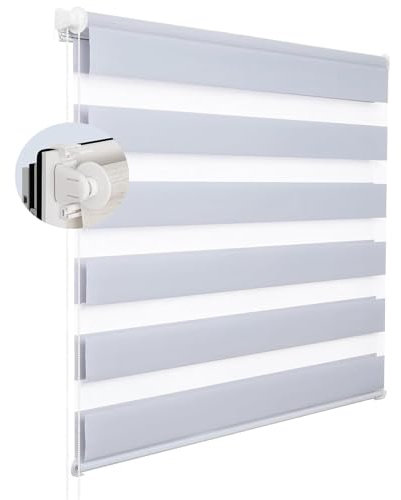 Verdunklungsrollo ohne Bohren 45 x 80 cm Sonnenschutz & Sichtschutz Zebrarollo Seitenzugrollo inklusive Montagematerial für Fenster & Tür, Hellgrau