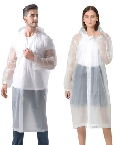 Yixker 2 Stück Regenponcho Damen/Herren Festival Wasserdicht,Leichter regenschutz Regencape,Wiederverwendbarer Regenmantel für Festival,Camping,Wandern,Angeln,Konzert,Stadion (Groß, Weiß)