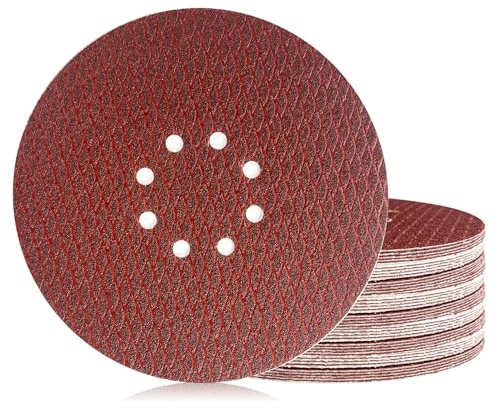 50Stk Schleifpapier 225mm Klett, Exzenter Rotes Schleifscheiben 40/80/120/180/240 Grit, 8 Loch Anti-Clog Up Designfür Exzenterschleifer & Schwingschleifer