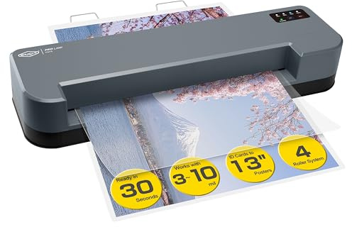 SINCHI 13-Inch Thermal Laminator & Foil Applicator, 3–10 Mil, 4-Roller Commercial Laminating Machine, 30s Warm-Up, Max. 40/Min, Auto & Electrical Reverse Anti-Jam, Includes Laminating Sheets
