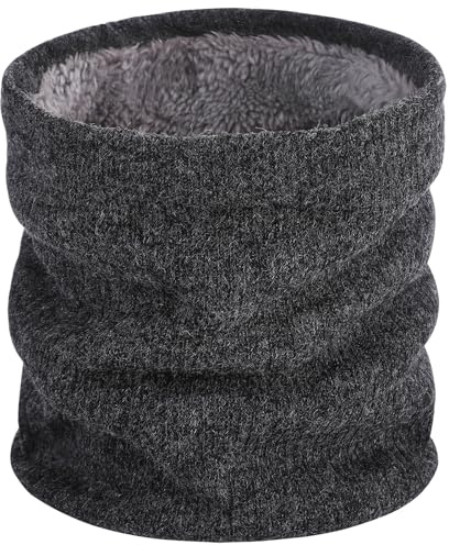 BARFULKER Winter Halsschlauch Herren Damen Warm Gefüttert Strickschal - Schlauchschal Halswärmer Gesichtsschal Fleece Loop Schal Winddichte Gesichtsmaske,Dunkelgrau