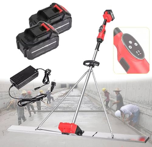 Outil vibrant pour chape de béton avec 2 batteries rechargeables, règle de nivellement de ciment électrique sans fil avec grattoir pour un traitement efficace du béton - 2 piles incluses