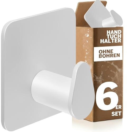 Menz Handtuchhalter Ohne Bohren, 6er Set Klebehaken, Weiß | Badezimmer Handtuchhaken aus Edelstahl, Wasserfeste Klebehaken, Haken selbstklebend, hohe Tragkraft, Haken für Küche und Bad
