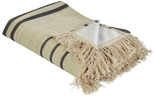 Beliani Picknickdecke beige/schwarz 200 x 200 cm isoliert Fransen modern Bhong