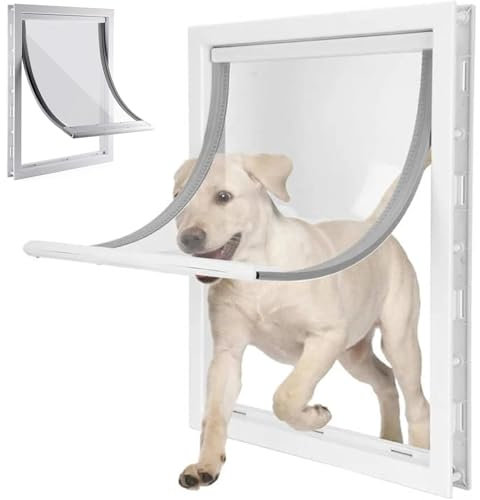 PRMTYUP Wetterfeste Haustierklappe, Hundeklappen Mit Robustem Rahmen, Große Hundeklappe Für Außentüren, Mit Magnetischer Klappe Und Verschlussplatte, Für Katzen Und Hunde,Weiß,XXL