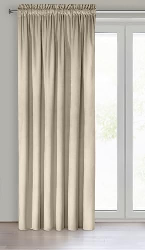 Eurofirany Tenda Di Velluto Super Morbido con Arricciatenda - 1 Pannello, Oscurante per Finestre, Drappeggio per Camera da Letto, Cucina, Soggiorno, 140x270 cm, Beige Chiaro