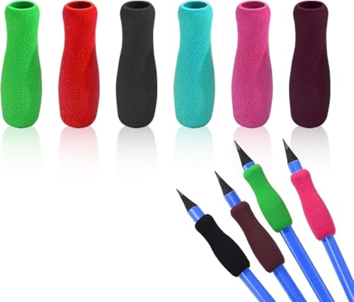 6 Pcs Colour Special Supplies Foam Pencil Grips Soft Foam for Adults, Paint Brush Holder Ergonomic Open Slip Insert Pen Right Left-Handed Use for Handwriting, Drawing, Coloring