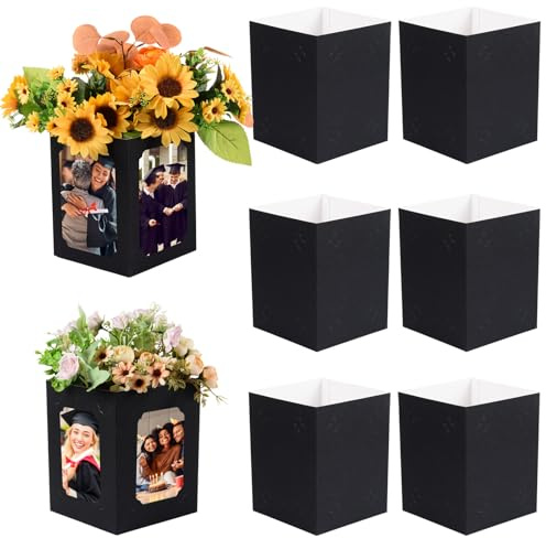 FOBSME 6 PCS Graduation Picture Box Centerpieces for Table 6/7 Inch Black Photo Frame Display Picture Table Props Boxes for Congrats Grad Party Favors, Wedding, Birthday Table Decoration