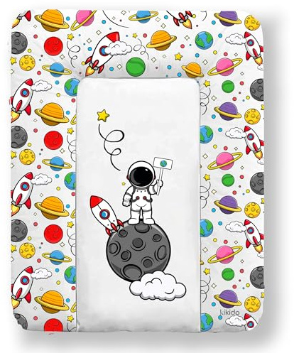 Kikido Materassino Fasciatoio 70x50 - Astronauta - Edizione Limitata - Cuscino Fasciatoio Lavabile Cambio Pannolino - Materasso Fasciatoio Neonato per Cassettiera 50x70 - Universale e Impermeabile