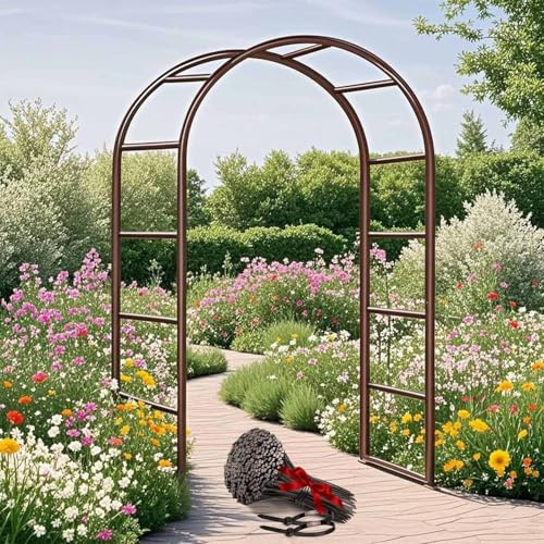 Générique Arche de Jardin en Métal, 140cm~340cm de Large Arceau à Rosier, Arche Rosier de Robuste pour Plante Grimpante, Décoration de Cérémonie Fête(Brun,W140 X H230cm)