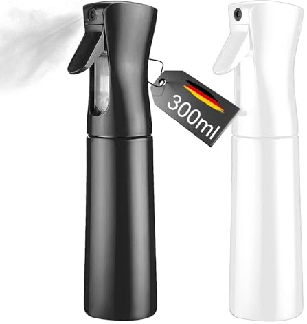 SINZONeu® Pack 2 Botellas Spray 300ml - Pulverizador Agua Nebulización Continua para Cabello, Plantas y Piel (Negro+Blanco)