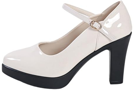 Pumps Women's Wide H Traditional Shoes Mary Jane Shoes Heel Shoes Retro High Heels Vintage Shoes Closed Round Toe Pumps Dirndl Shoes Office Comfortable Wedding Shoes, White, 7 UK