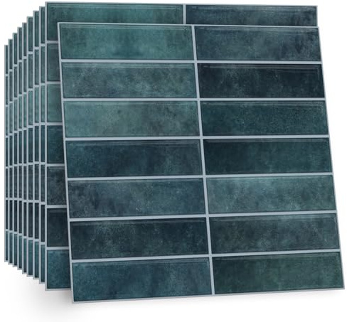 TOARTI 10 Stück 2D Blau Grün Fliesenaufkleber Metro Fliesen Selbstklebend fliesenaufkleber Küchenrückwand Fliesen Klebefliesen Fliesenfolie Selbstklebende Küche Bad 30 x 30cm