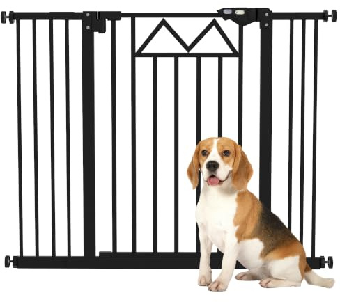 PawHut Cancellino per Cani con 4 Viti Regolabili, 74-100x76cm Nero | Nastro Adesivo, Cancello per Cani, Cancelletto per Cani, Metallo e Plastica