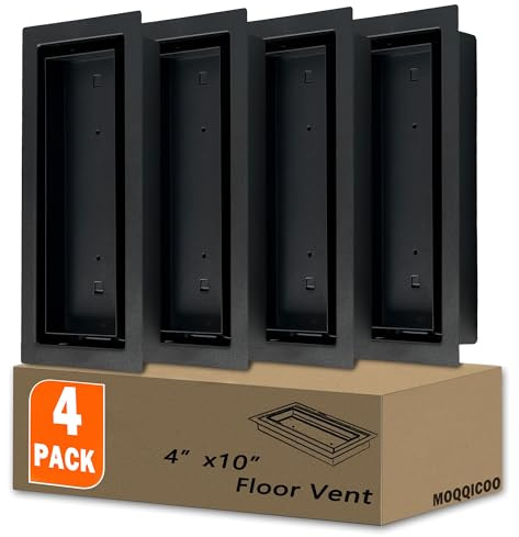 Paquete de 4 rejillas de ventilación de piso de 4 x 10 pulgadas, de acero resistente, rejillas de ventilación decorativas para azulejos, madera, para aire acondicionado y calefacción, diseño moderno