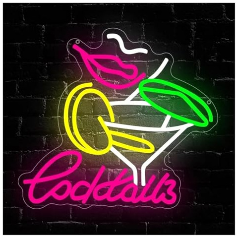 XENITE Hanging Art Neon Signs Cocktails Neon Sign Martini Glass with Lips USB Dimmable for Bar Home Pub Decor Romantic Party Wall Art 14.2x12.4inch