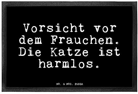 Mr. & Mrs. Panda 40 x 60 cm Fußmatte Vorsicht vor dem Frauchen - Geschenk, Katze, Fussmatten online, Spruch Geschenke, Fußabstreifer,