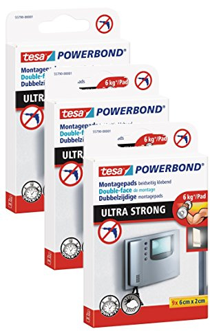 tesa doppelseitige Montagepads, Powerbond ULTRA STRONG, hält max. 6 kg, 9 Stück (3, Montagepads | Powerbond ULTRA STRONG)