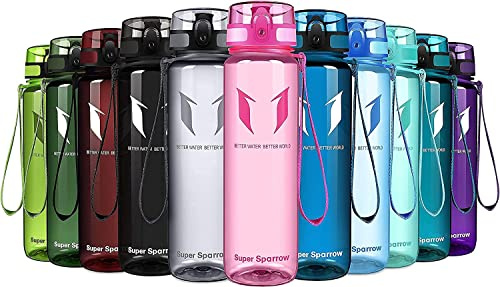 Sparrow Trinkflasche 500ml/750ml/1L - BPA-frei Tritan Wasserflasche 1-Klick | Sportflasche, Auslaufsicher, Leicht, Spülmaschinenfest, Flip Top Flaschen, Sport, Schule, Fitness, Gym, Büro, Reisen, Fahrrad