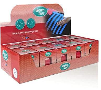 VetkinTape® Displaybox | 10 Kinesiotape Rollen für Tiere (6 cm cm x 5 m) | Kinesiologie Tape für Pferde und Hunde | Kinesiotapes für Tierärztliche Zwecke | Rot