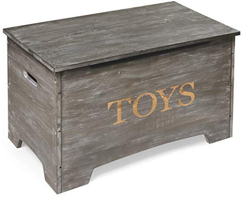 Badger Basket Farmhouse Solid Wood Rustic Toy Box with Reversible Panel - Distressed White, Safety Hinges & Customizable Storage